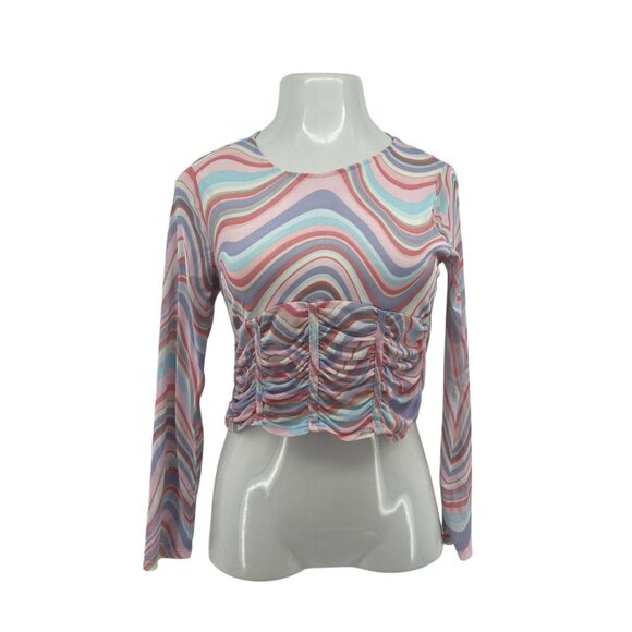 Womens Madden NYC Rouched Front Swirl Mesh Long Sleeve Size Large - Picture 1 of 5